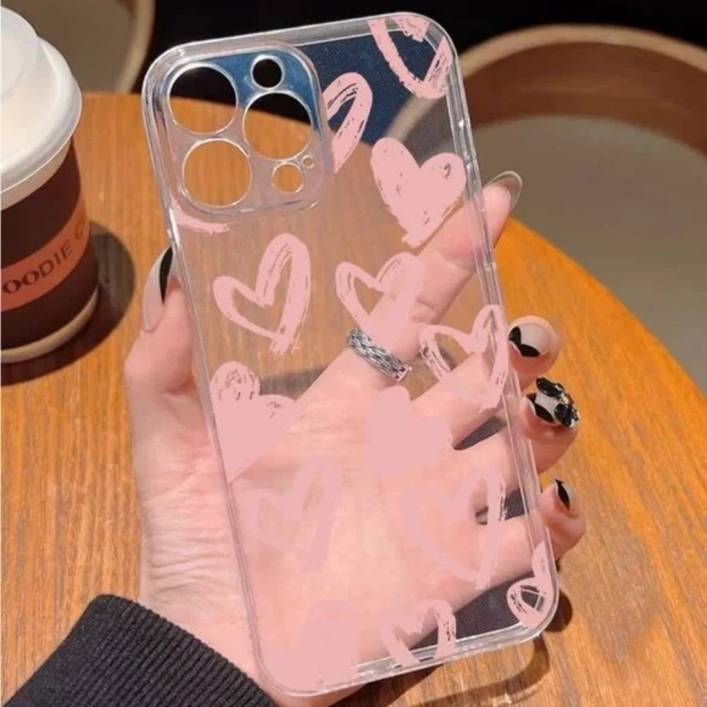 Transparent Phone Case with Pink Heart Design